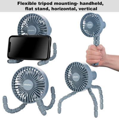 Schallen Rechargeable 4 Way Portable Clip on, Handheld Lightweight Fan for  Pram, Car Seat, Desk, Office (Grey)