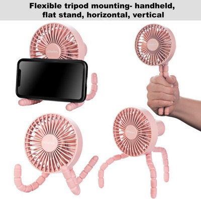 Schallen Rechargeable 4 Way Portable Clip on, Handheld Lightweight Fan for Pram, Car Seat, Desk, Office (Pink)