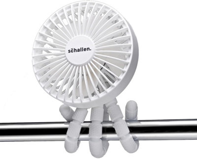 Schallen Rechargeable 4 Way Portable Clip on, Handheld Lightweight Fan for Pram, Car Seat, Desk, Office (White)