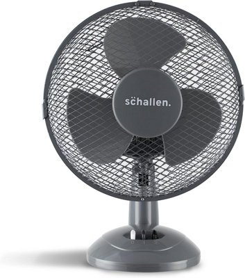 Schallen Small 9" Portable Desk Table Oscillating Cooling Fan with 2 Speed Setting & Quiet Operation in Grey