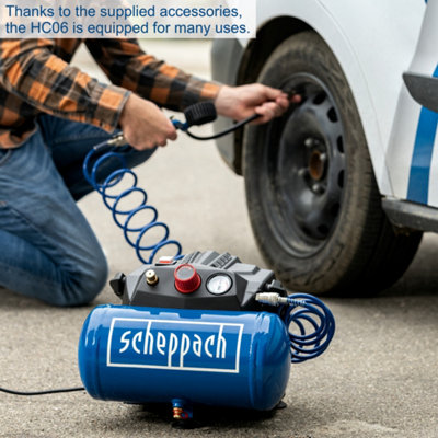 Scheppach HC06 Air Compressor, 6L Tank, 1200W, 8Bar, Oil-Free, Portable ...