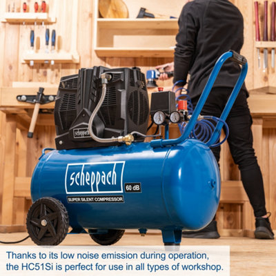 Scheppach HC51Si Silent Air Compressor, 50L Tank, 1500W, 8Bar
