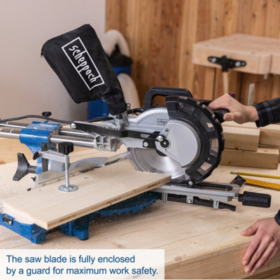 Scheppach HM216 8" Sliding Mitre Saw, 2000W, 216mm 24T & 48T TCT Blades, 340x65mm Cross Cut, 45 Degree Bevel & Laser Guide