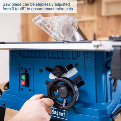 Scheppach HS254 Table Saw, 2200W, 254mm TCT Blade, 63x94cm Table, Mitre ...