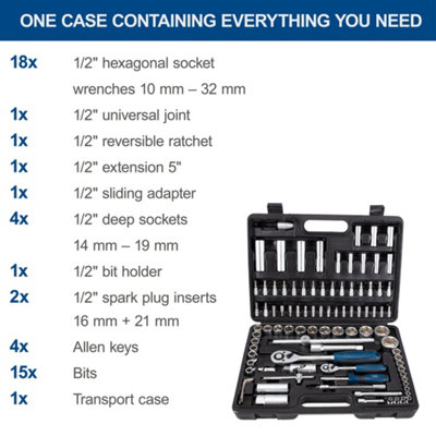 Scheppach TB94 Socket Wrench Set, 95 Piece Tool Kit, Chrome Vanadium ...