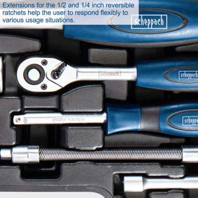 Scheppach TB94 Socket Wrench Set, 95 Piece Tool Kit, Chrome Vanadium ...