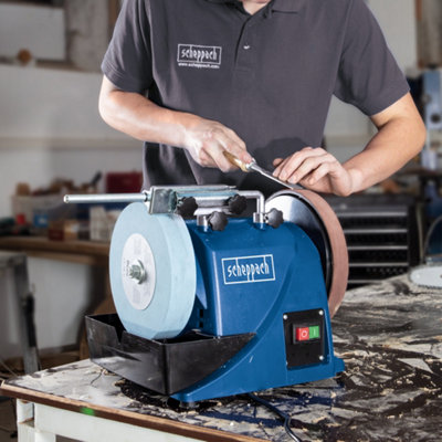 Scheppach Tiger 2000S Wet Bench Grinder, 120W, 200mm Whetstone, Honing ...
