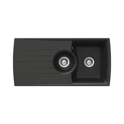 Schock Composite Granite Cristadur Focus 1.5 Bowl & Drainer Carbonium Black Inset Undermount Kitchen Sink - FCOD150CA