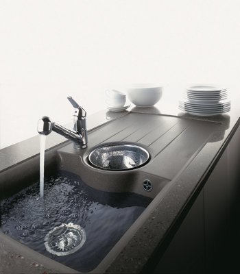 Schock Composite Granite Cristadur Focus 1.5 Bowl u0026 Drainer Magma Black  Inset Undermount Kitchen Sink - FCOD150MA | DIY at Bu0026Q