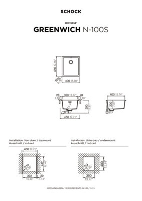 Schock Composite Granite Greenwich Dive Small Bowl Undermount Kitchen Sink - GREN100S72