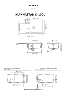 Schock Composite Granite  Manhattan 1.0 Bowl & Drainer Alpaca Inset Kitchen Sink - MAND100L50