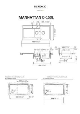 Schock Composite Granite  Manhattan 1.5 Bowl & Drainer Alpaca Inset Kitchen Sink - MAND150L50