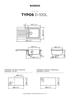 Schock Composite Granite  Typos 1.0 Bowl & Drainer Inca Inset Kitchen Sink - TYPD100L51