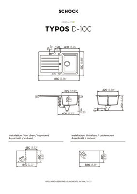 Schock Composite Granite  Typos 1.0 Bowl & Drainer Roca Inset Kitchen Sink - TYPD10052
