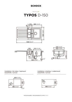 Schock Composite Granite  Typos 1.5 Bowl & Drainer Volcan Inset Kitchen Sink - TYPD15053
