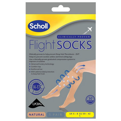 Scholl Compression Flight Socks - Sheer Cotton Feel Natural Size Large (UK 6-8) 1 Pair