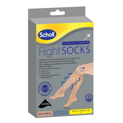Scholl Compression Flight Socks - Sheer Cotton Feel Natural Size Large ...