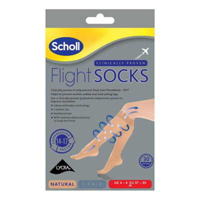 Scholl Compression Flight Socks - Sheer Cotton Feel Natural Size Medium (UK 4-6) 1 Pair