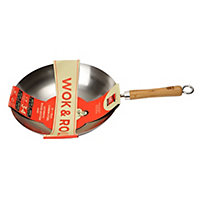 School of Wok "Wok and Roll"  Carbot Steel Round Bottom Wok, Silver, 13-Inch