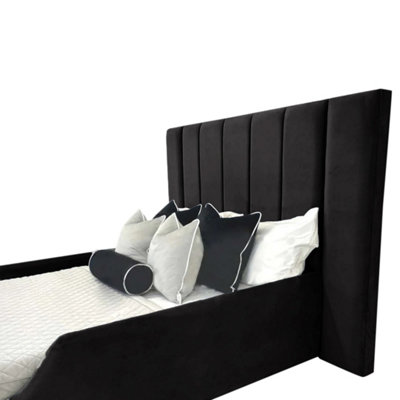 Scooby Kids Bed Gaslift Ottoman Plush Velvet with Safety Siderails- Black