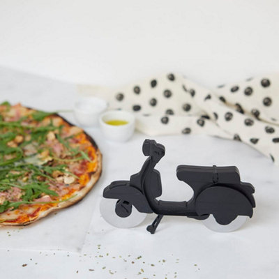 Scooter Shaped Novelty Fun Pizza Cutter/Wheel Black