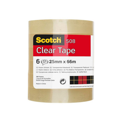 Scotch 508 Transparent Tape, 25 mm x 66 m, 6 Rolls/Pack