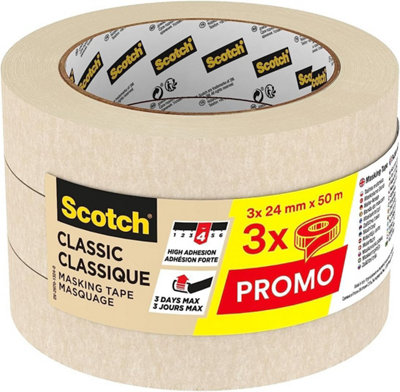 Scotch Basic Masking Tape, 24mm x 50m,  3 ROLL PROMO PACK