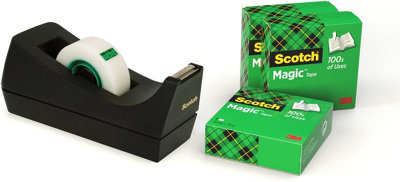 Scotch Black Desktop Tape Dispenser C38 + 3 Rolls Scotch Magic Tape, 19 mm x 33 m