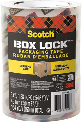 Scotch Box Lock Packaging Tape, 3 Roll, 48 mm x 50 m
