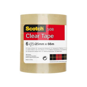 Scotch Clear Tape, Pack of 6 Rolls, 25 mm x 66 m (Pack of 6) Strong and Sticky Tape Pack of 6