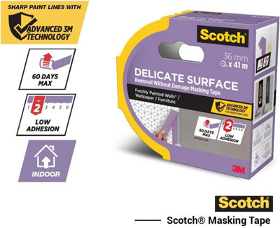 Scotch Delicate Surface Advanced Masking Tape, 36 mm x 41 m, Super-sharp Paint Lines