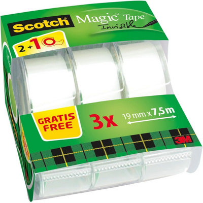 Scotch Magic Invisible Tape Clear Pack of 3 Handheld Dispensers 19mm x 7.5m