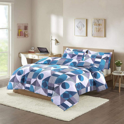 Scott Geometric Blue Double Duvet Cover Set