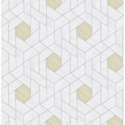 Scott Living Geometric Wallpaper Fine Decor Grey Yellow Silver Paste The Wall