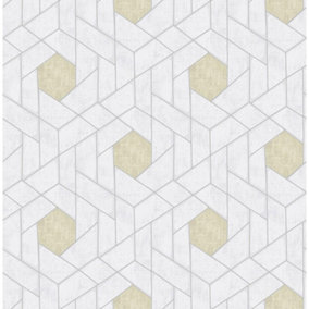 Scott Living Geometric Wallpaper Fine Decor Grey Yellow Silver Paste The Wall