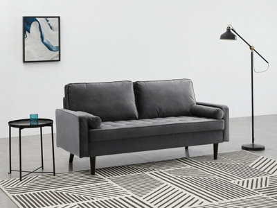 Scott Velvet 3 Seater Sofa, Grey Velvet