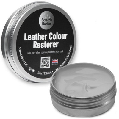 Scratch Doctor Leather Colour Restorer, Recolouring Balm for faded and worn leather 50ml Light Grey