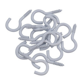 Screw Hook Fasteners Hangers White Plastic Finish 10mm Dia 30mm length 16pc