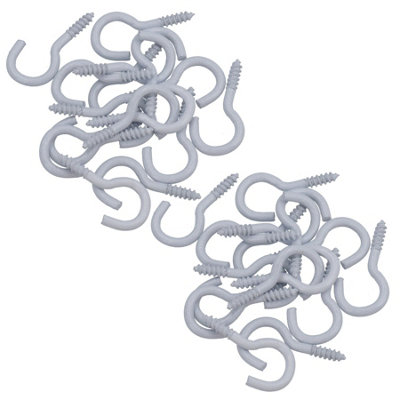 Screw Hook Fasteners Hangers White Plastic Finish 10mm Dia 30mm length 32pc