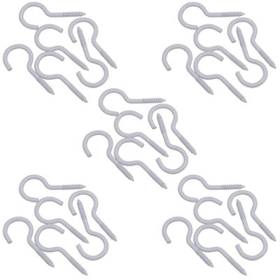Screw Hook Fasteners Hangers White Plastic Finish 16mm Dia 50mm length 30pc
