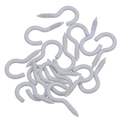 Screw Hook Fasteners Hangers White Plastic Finish 8mm Dia 25mm length 16pc