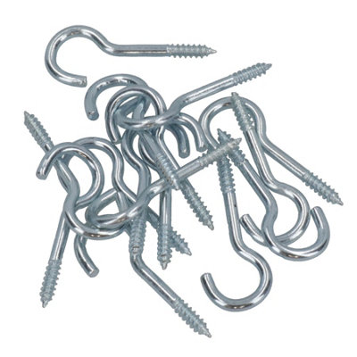 Screw Hook Fasteners Hangers Zinc Coated Finish 10mm Dia 35mm length 15pc