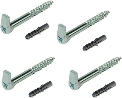 Screw Hooks with Cross Slot Heavy Duty Galvanized Steel Dresser Cup Pack of 4 with fixings (Hook Length 80mm, Thread 5.8mm)
