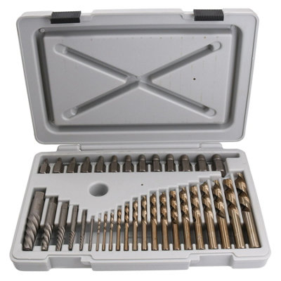 Screw Stud Extractor Remover Removal Set With Anticlockwise Imperial Drills 34pc