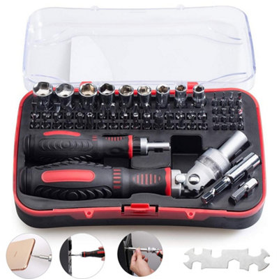 Screwdriver Bit & Socket Set 61pc 1/4in Hex Torx, Right-Angle Ratchet ...