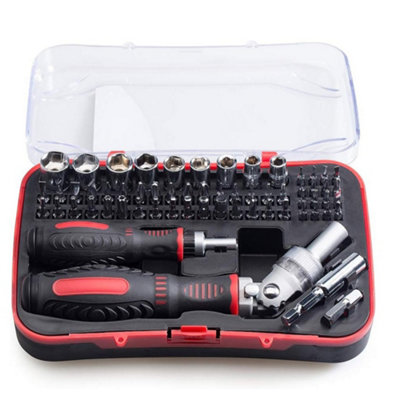 Screwdriver Bit & Socket Set 61pc 1/4in Hex Torx, Right-Angle Ratchet ...