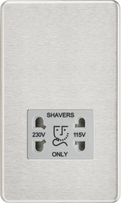 Screwless 115/230V Dual Voltage Shaver Socket - Brushed Chrome with ...