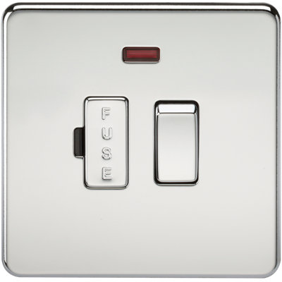 Screwless 13A Switched Fused Spur Unit with Neon - Polished Chrome