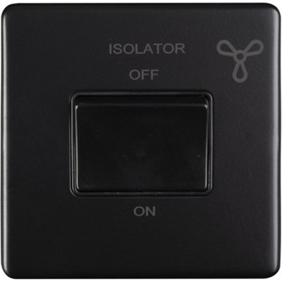 SCREWLESS 6A Extractor Fan Isolator Switch MATT BLACK 3 Pole Shower Plate