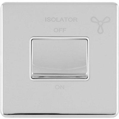 SCREWLESS 6A Extractor Fan Isolator Switch POLISHED CHROME 3 Pole